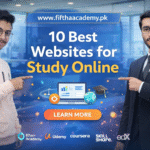 Two instructors pointing to ‘10 Best Websites for Study Online’ on FIFTH-A Academy banner.”