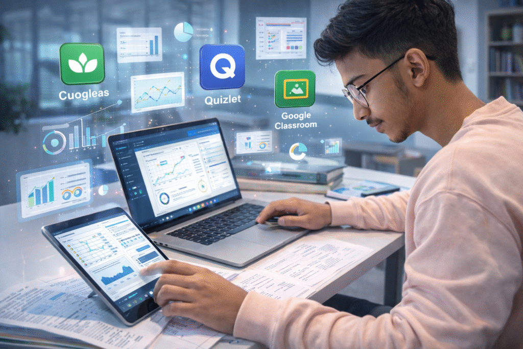 Digital learning tools helping students improve education.