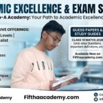 "A professional educational banner for Fifth-A Academy showing a student studying. The text highlights Class 10 Mathematics Guess Paper 2026, including important definitions and exercise-wise questions available on Fifthaacademy.com."