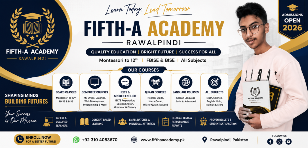 Admissions Open 2026 at FIFTH-A ACADEMY – Rawalpindi!