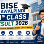 Student holding books with BISE Rawalpindi 11th Class Result 2026 banner showing expected result date, online result check, SMS method, gazette download, and latest updates by FIFTH-A Academy Rawalpindi.